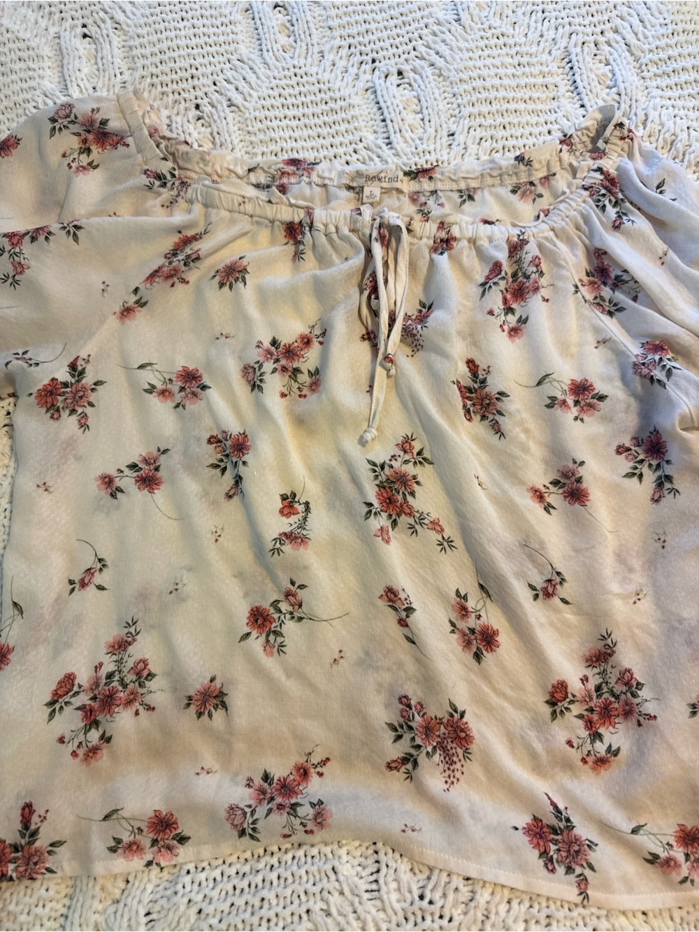 Floral Off-Shoulder Peasant Top - Cream with Pink Floral